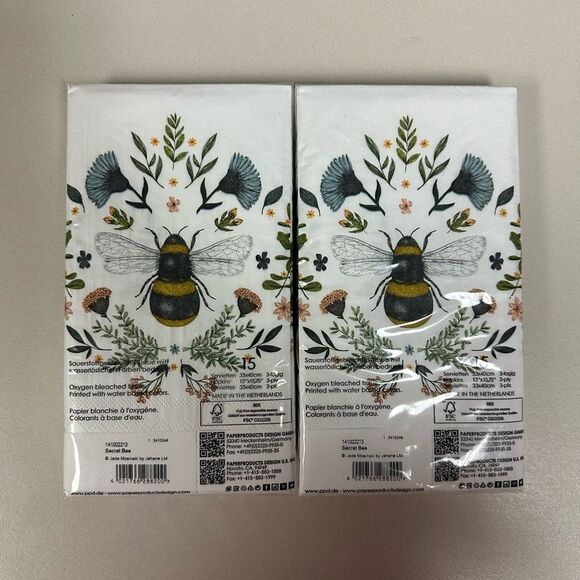 PPD White Blue Black Gold Green Secret Bee Guest Size Napkins set of 2 - Picture 2 of 2